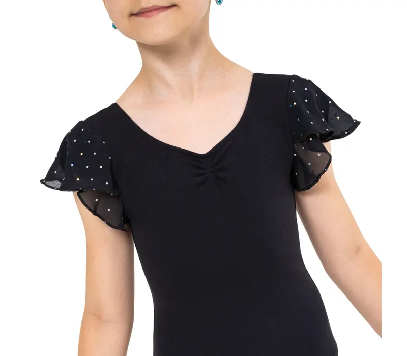 Bloch Scarlett, dievčenský dres s volánkovým rukávom - Čierna