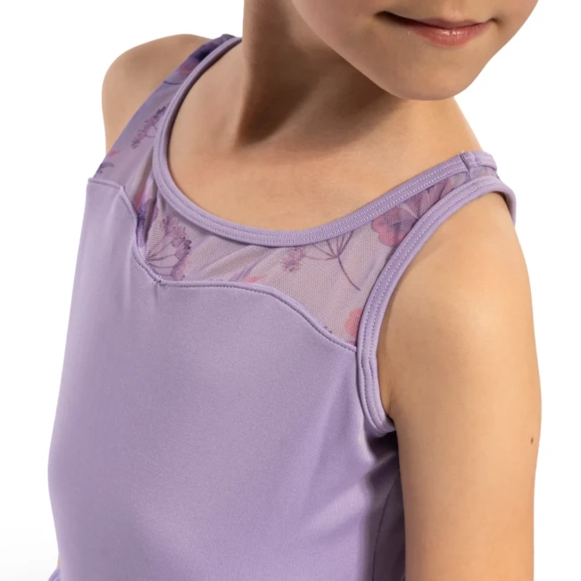 Bloch Evie Floral tank, dievčenský dres s tutu sukničkou na hrubé ramienka Bloch Evie Floral tank, dievčenský dres s tutu sukničkou na hrubé ramienka - Orgovánová lilac Bloch