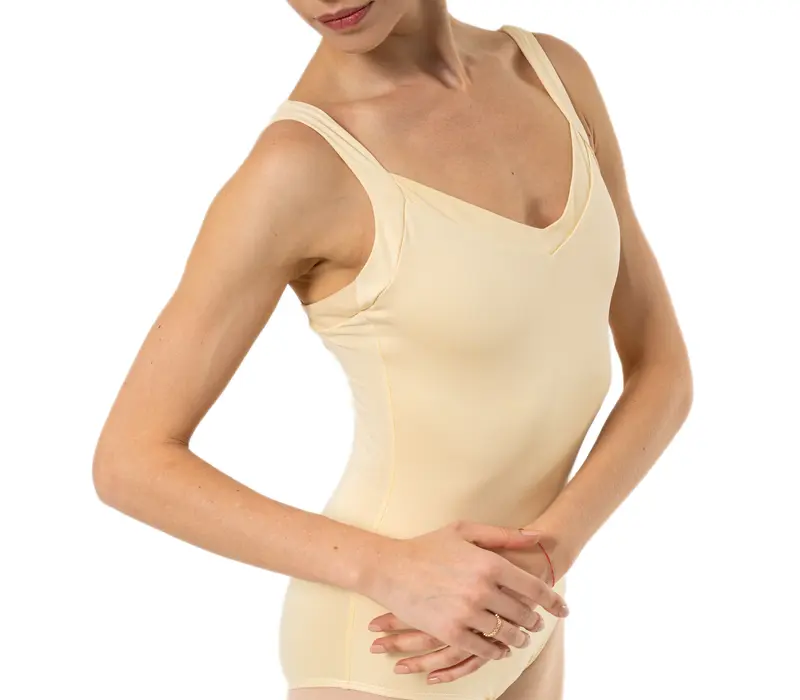 Capezio Dreamy Leotard, dámsky dres na hrubé ramienka - Svetlo žltá - Butter Capezio
