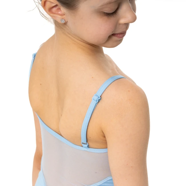 Capezio Lake leotard, kvietkovaný dievčenský dres na tenké ramienka Capezio Lake leotard, kvietkovaný dievčenský dres na tenké ramienka - Modrá svetlo Capezio