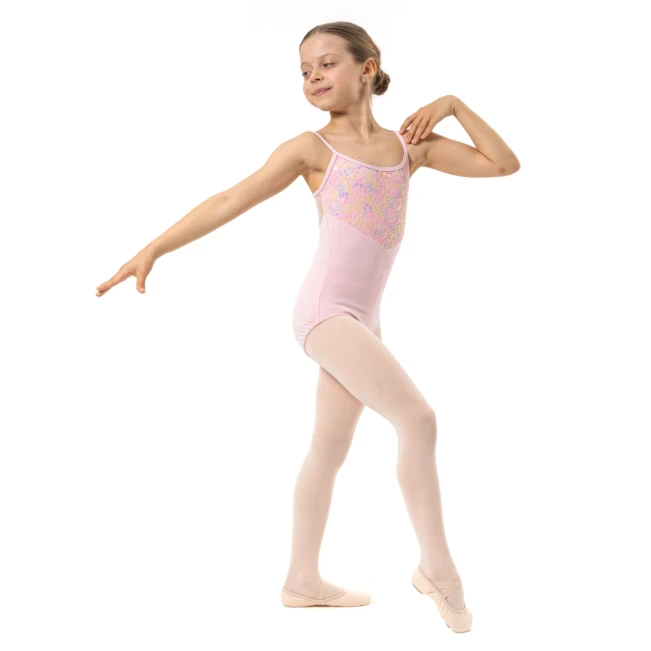Capezio Lake leotard, kvietkovaný dievčenský dres na tenké ramienka Capezio Lake leotard, kvietkovaný dievčenský dres na tenké ramienka - Ružová Capezio