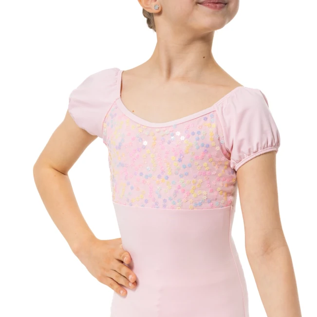 Capezio Lotus leotard, kvietkovaný dievčenský dres s krátkym rukávom