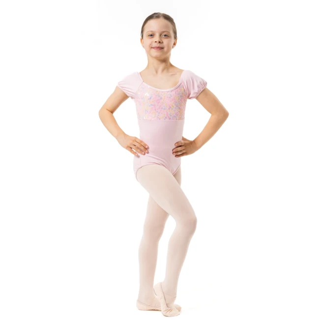 Capezio Lotus leotard, kvietkovaný dievčenský dres s krátkym rukávom