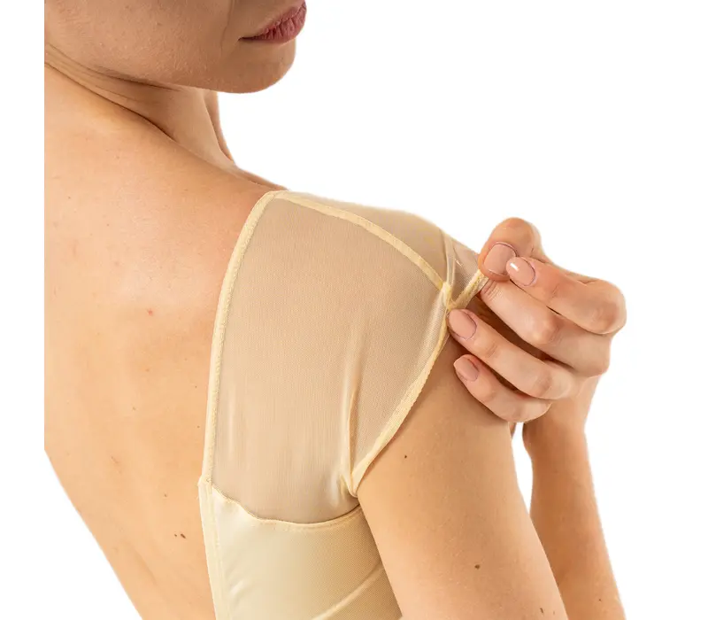 Capezio Moonsruck Cap Sleeve Leotard, dámsky dres s krátkym sieťovaným rukávom - Svetlo žltá - Butter Capezio