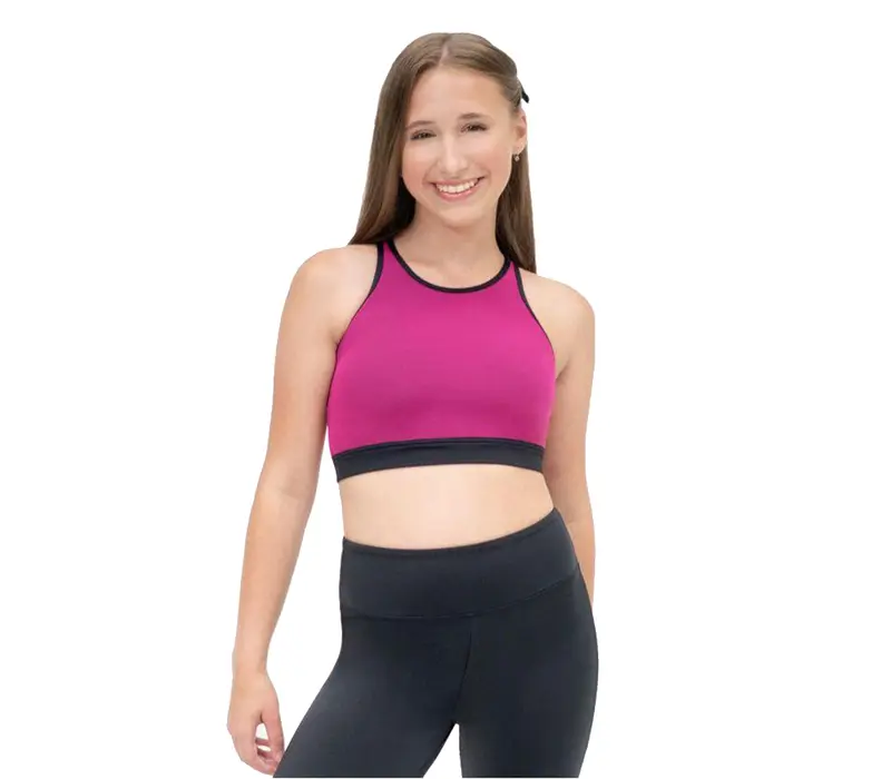 Capezio Colourblock High Neck Bra Top, športová podprsenka - Coal cranberry dream Capezio