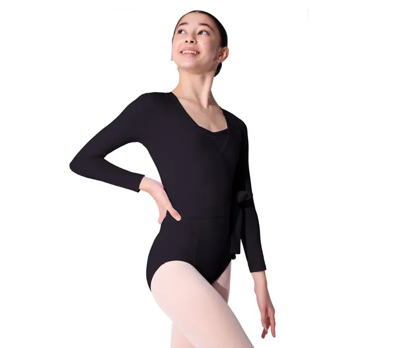 Capezio Essentials Wrap Top, dievčenský top na zaväzovanie - Čierna