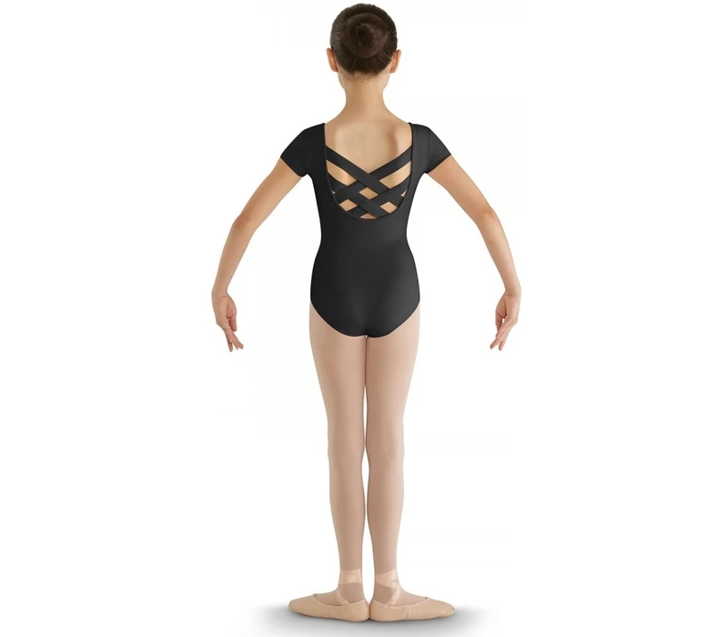 Bloch strap back cap sleeve leotard, detský dres - Čierna