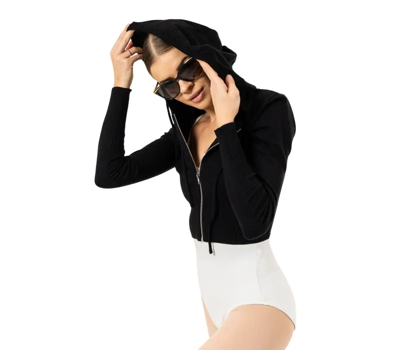 Bloch Cropped Knit Full Zip Hoodie, dámska mikina s kapucňou - Čierna Bloch Cropped Knit Full Zip Hoodie, dámska mikina s kapucňou - Čierna