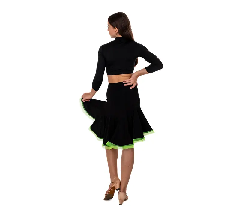Detská sukňa na latino basic - Čierna/neon zelená