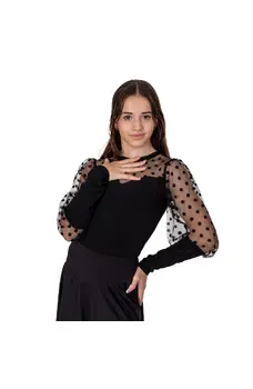 Claudia, dres pre dievčatá s priehľadnými bodkovanými rukávmi