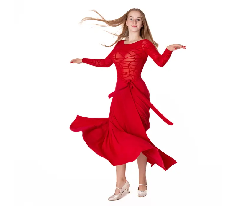 Karla line, dámske body na latinu s dlhým rukávom - Červená - red
