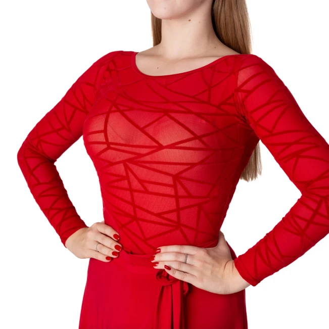 Karla line, dámske body na latinu s dlhým rukávom - Červená - red