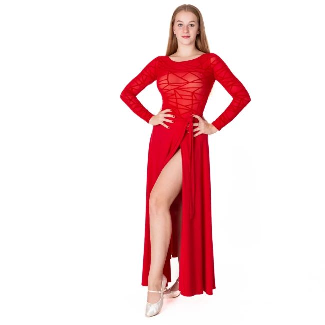 Karla line, dámske body na latinu s dlhým rukávom - Červená - red