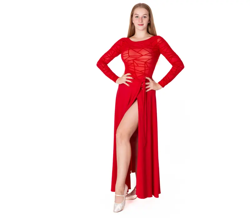 Karla line, dámske body na latinu s dlhým rukávom - Červená - red