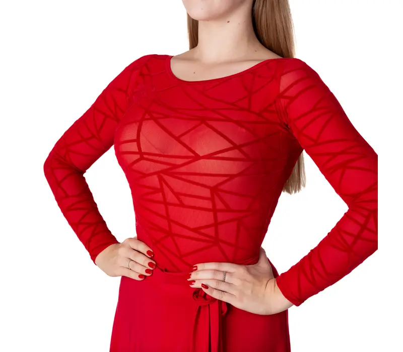 Karla line, dámske body na latinu s dlhým rukávom - Červená - red