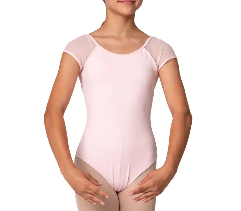 Mirella Soft mesh cap sleeve leotard, detský dres - Ružová Bloch