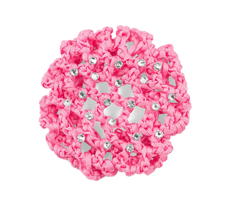Rumpf Bun cover, farebná sieťka na konťu s kryštálom - Ružová - pink