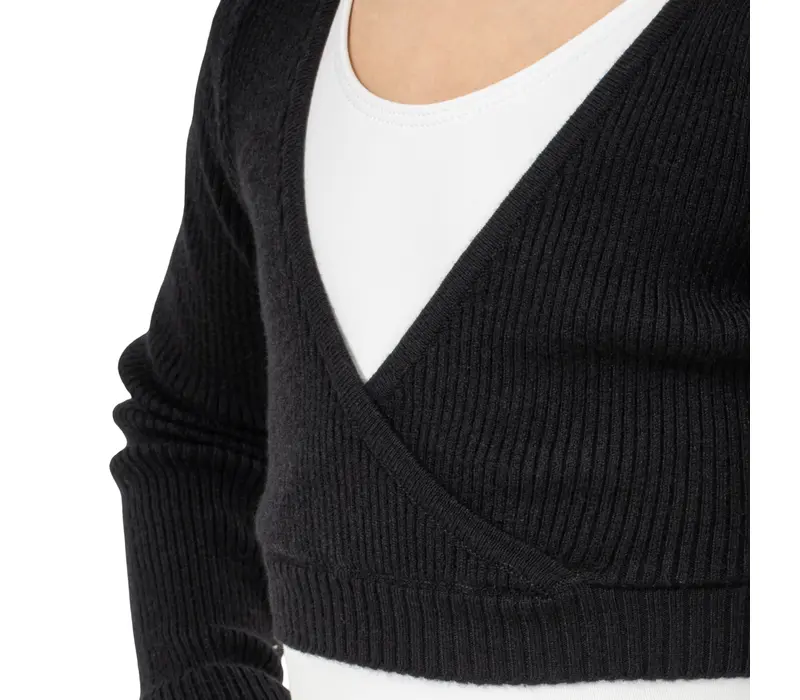 Bloch Fix Wrap Sweater, dievčenská baletný top na zahriatie Bloch Fix Wrap Sweater, dievčenská baletný top na zahriatie - Čierna