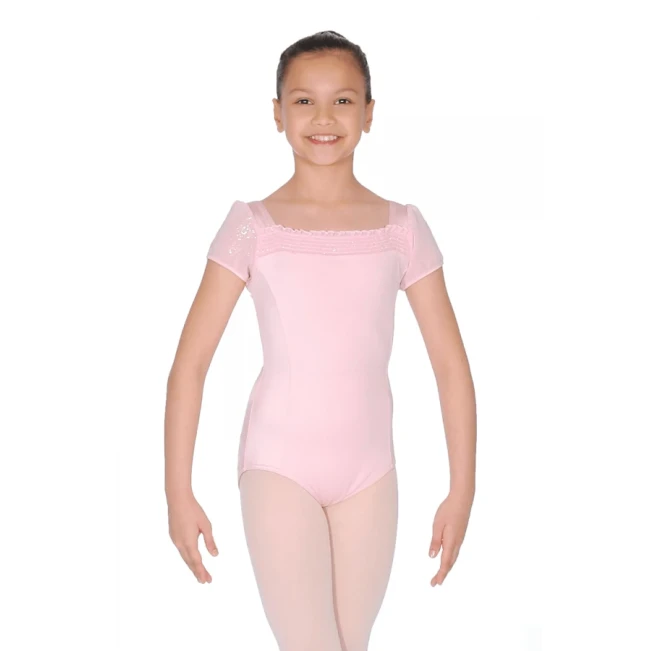 Capezio puff sleeve leotard, dresík s trblietavými rukávkami Capezio puff sleeve leotard, dresík s trblietavými rukávkami