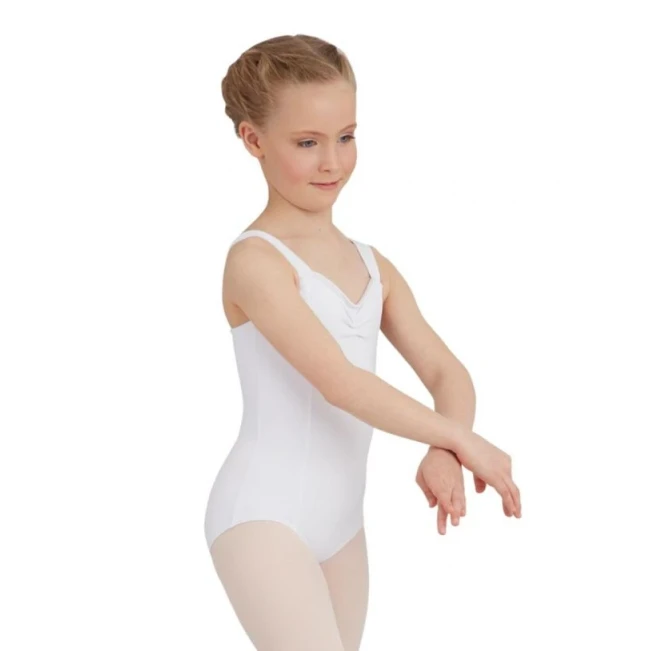 Capezio Wide Strap Leotard, detský dres na hrubé ramienka - Biela